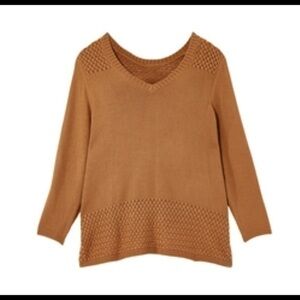 V Neck Basket Weave Knit Sweater
